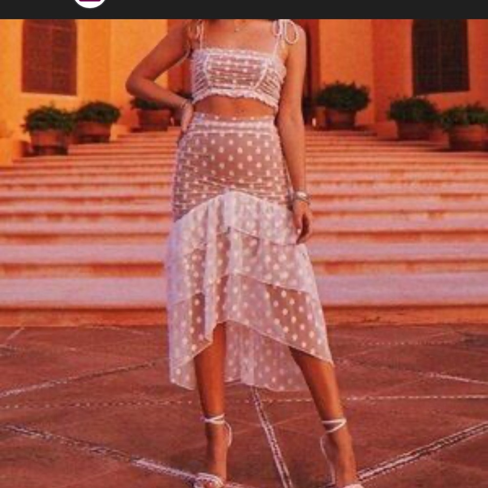 MAJORELLE White Asymmetrical Polka Dot Skirt and top - Picture 2 of 4